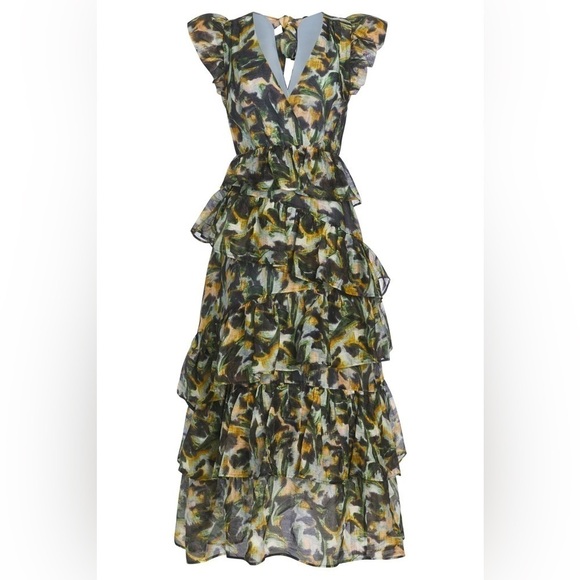 NWT Marie Oliver Marisol Flutter Sleeve Tiered Maxi Dress in Tiger Lily Print, 0 - Picture 7 of 8